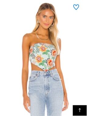 superdown Cream Floral Bandana Crop Top with Orange Blooms